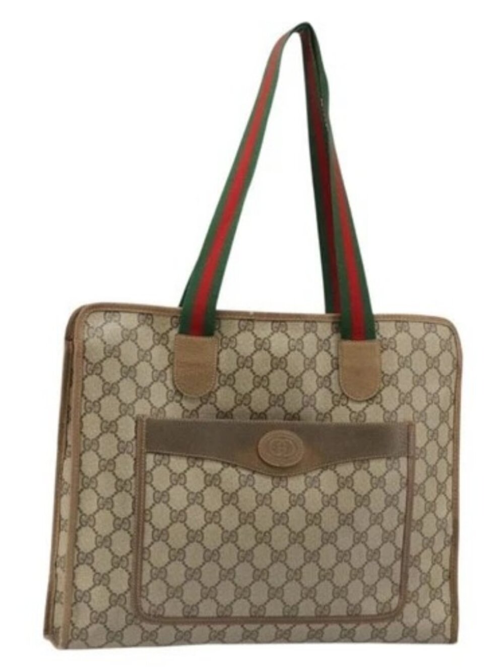 GUCCI GG Supreme Web Sherry Line Tote Bag PVC Beige Red 89 02 997 Auth 187743
